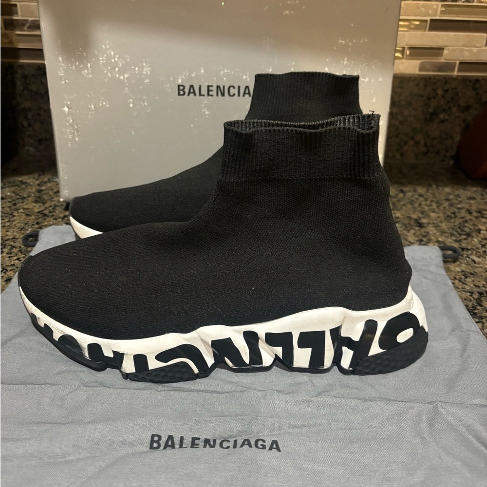 Balenciaga Black Knit Sock Sneakers - Picture 1 of 8